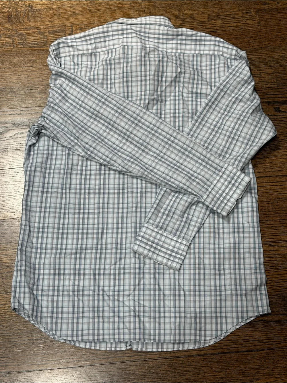 Banana Republic Non-Iron Slim Fit Gray Blue Plaid Dress Shirt L